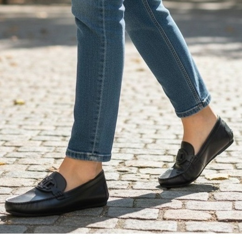 Lauren‎ Ralph Lauren Brynn Loafers Womens 7.5 Black New Leather Driver Shoes
